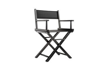 Fototapeta premium Black director's chair with canvas seat and backrest in classic folding film industry style, isolated on a transparent background