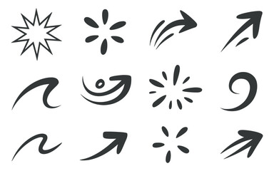 Fototapeta premium Assorted Hand Drawn Vector Elements A Collection of Doodle Style Arrows Waves and Splatter Shapes for Creative Designs