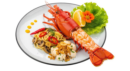 Isolated Lobster with Pasta and Salad