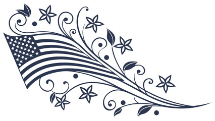 American flag with floral swirl design United States