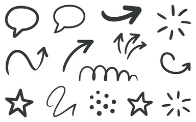 Hand Drawn Doodle Set Arrows Stars Speech Bubbles and Other Design Elements for Visual Communication and Creative Projects