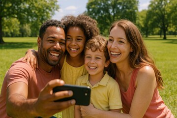 Happy family outdoor selfie