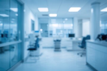 Blurred abstract interior background with blue color processing and white balance