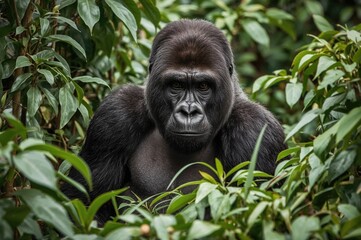 Fototapeta premium A mature male gorilla in a dense tropical forest