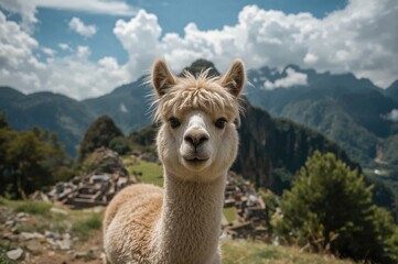 Fototapeta premium Close-up of a woolly alpaca