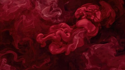 A dense, dark red smoke plume saturated with liquid