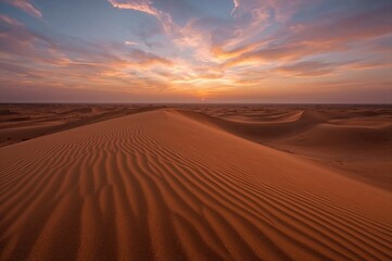A melodic sand hill glowing at twilight in the desert, created with AI technology