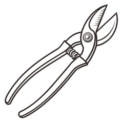 Classic metal snips tool with serrated blades and spring loaded handles isolated on white background
