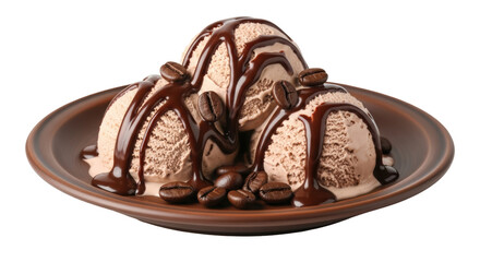 Isolated Coffee Ice Cream with Chocolate Sauce