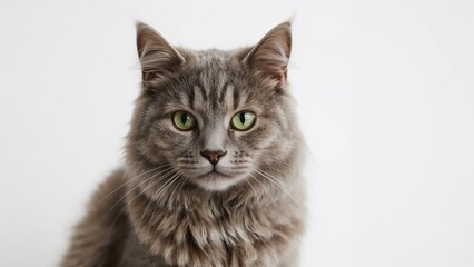Fototapeta premium Cute gray striped kitten against a white backdrop