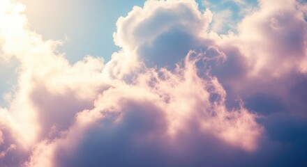 Obraz premium Ethereal sky with fluffy clouds golden light serene atmosphere