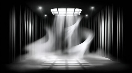 Dark, smoky room with spotlights