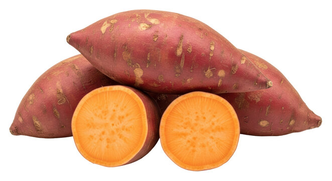 Isolated Sweet Potatoes with Cut Halves