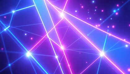 Vibrant neon lines and glowing dots create an intricate abstract geometric pattern, symbolizing digital connections, technology, and futuristic concepts. Perfect for modern backgrounds.