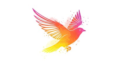 Obraz premium Watercolor Bird Silhouette with Colorful Wings in Flight: Symbol of Freedom, Peace, and Nature's Beauty and Artistic Expression