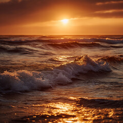 Obraz premium Sunset over Sea Waves