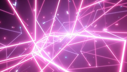 Abstract glowing pink and purple neon lines forming a geometric network against a dark background, representing technology, data, or futuristic concepts.