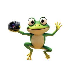 Vsai jumping frog holding camera and waving