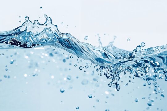 High-detail splash of clear water wave with blue translucent effect, ideal for skincare or mineral water product packaging