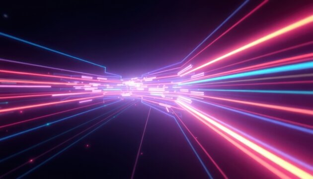 Abstract digital light trails representing fast data flow and technological advancement. Dynamic neon lines for future-tech, connectivity, and communication concepts.