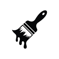 Black paint brush dripping with liquid paint for artistic creative design and renovation projects