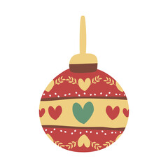 Christmas ball, design of festive theme, decorated with heart. for decoration, card, wallpaper banner, poster, illustration. Christmas decoration.