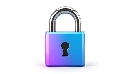 3D padlock with a blue and purple gradient on a white background.