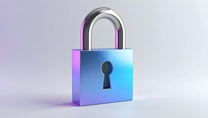 3D padlock with a blue and purple gradient on a white background.