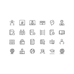 Collection of hand drawn educational icons representing learning research and achievement