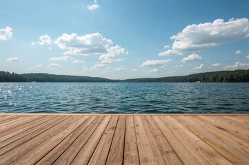 Fototapeta premium A timber platform next to a body of water