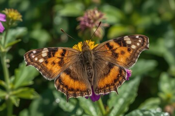 Obraz premium The Admiral butterfly (Vanessa atalanta) is a diurnal insect from the Nymphalidae family that feeds on flower nectar.
