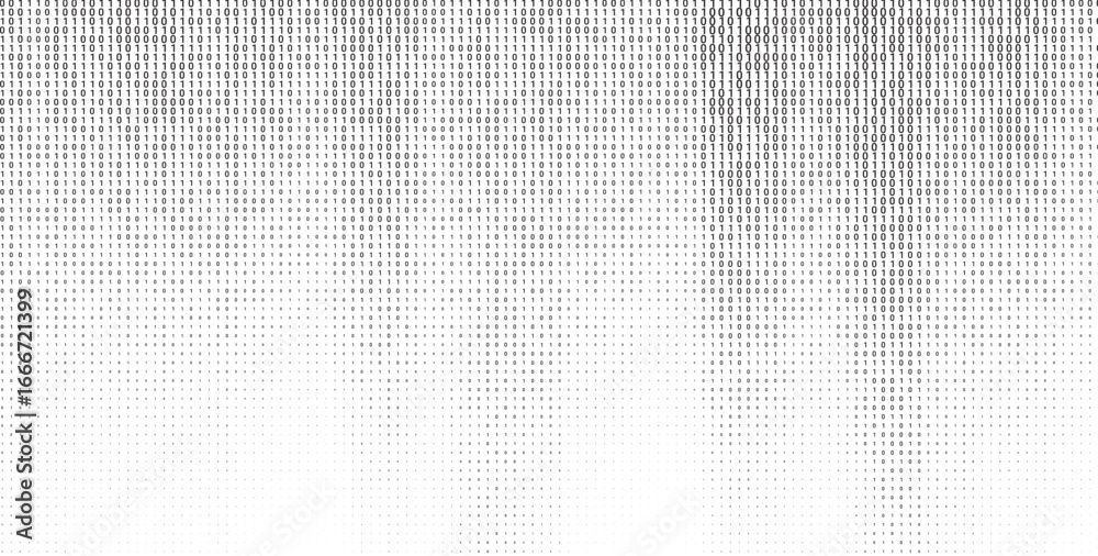 Wall mural vector binary code digital data with black and white wavy subtle background. xero and ones fading fr