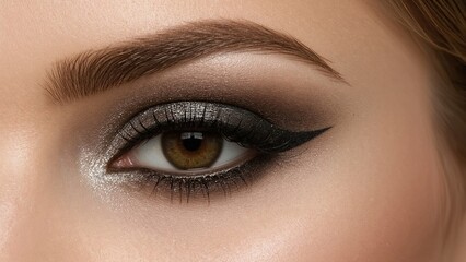 Obraz premium Close-up of a female eye featuring elegant smokey eye makeup