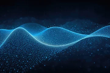 Papier peint photo Vagues fractales Futuristic abstract background featuring flowing waves of particles and dots with a blue digital light effect, representing technology and corporate themes.  © vxnaghiyev