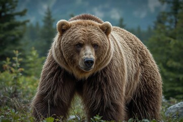 Obraz premium A Ferocious Brown Bear Roaming the Wilderness