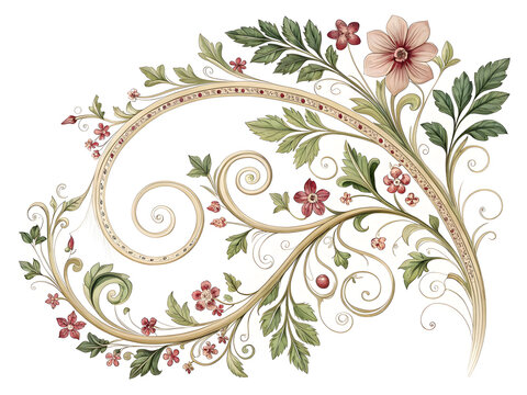 Ornate floral vine swirl with detailed botanical elements vintage