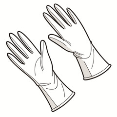 Obraz premium Pair of simple line art medical or cleaning gloves with shading on white background