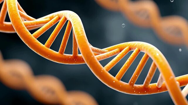 Detailed Visualization of DNA Helix Structure with Blue Background and Orange Colors for Scientific Research Purposes