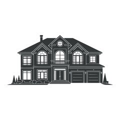 Elegant Two Story Home Silhouette with Attached Garage Landscaping Enhancements and Architectural Details Emphasizing Spaciousness and Design