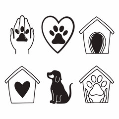 Obraz premium Collection of dog and pet care icons, perfect for animal shelters