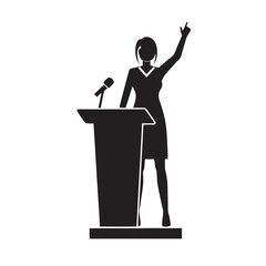 Female Leader At Podium Silhouette Vector Illustration