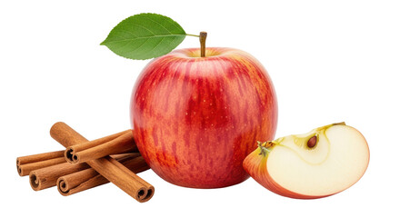 Isolated Red Apple with Cinnamon Sticks and Apple Slice