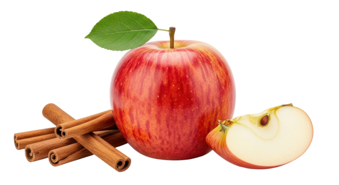 Isolated Red Apple with Cinnamon Sticks and Apple Slice