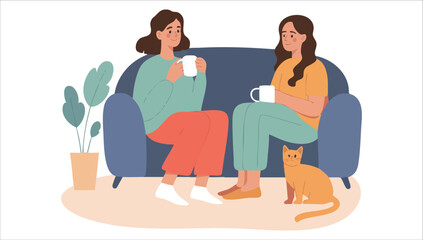 cheerful women chatting over tea vector