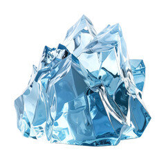 Sparkling blue ice crystal formation with geometric sharp edges on transparent background