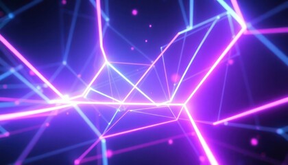 Vibrant neon lines form an abstract network, symbolizing data connections, technology, and futuristic concepts. Ideal for digital, science, or cyber themes.