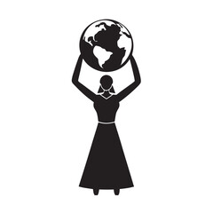 Woman Holding Globe World Silhouette Vector Illustration