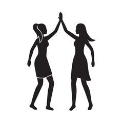 Women Giving High Five Silhouette Vector Illustration