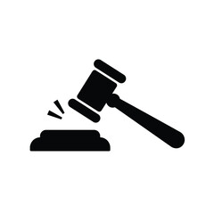 A solid black silhouette of a judge’s gavel