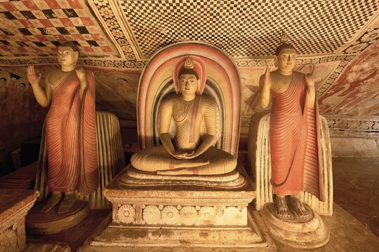Buddha statues and murals in Dambulla Cave Temple, Dambulla, Sri Lanka